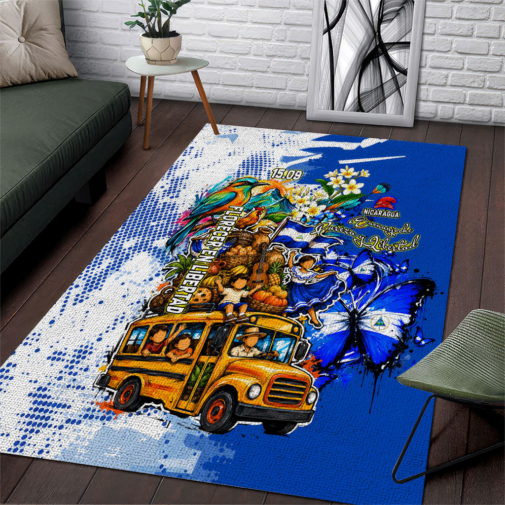 Nicaragua Independence Day Area Rug Blue Butterfly Sacred Sacuanjoche Cultural Floral Art