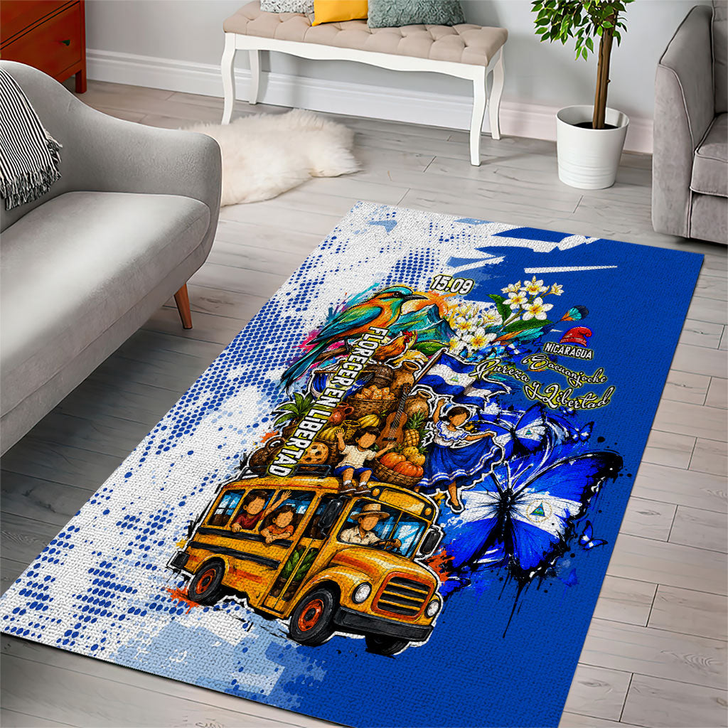 Nicaragua Independence Day Area Rug Blue Butterfly Sacred Sacuanjoche Cultural Floral Art