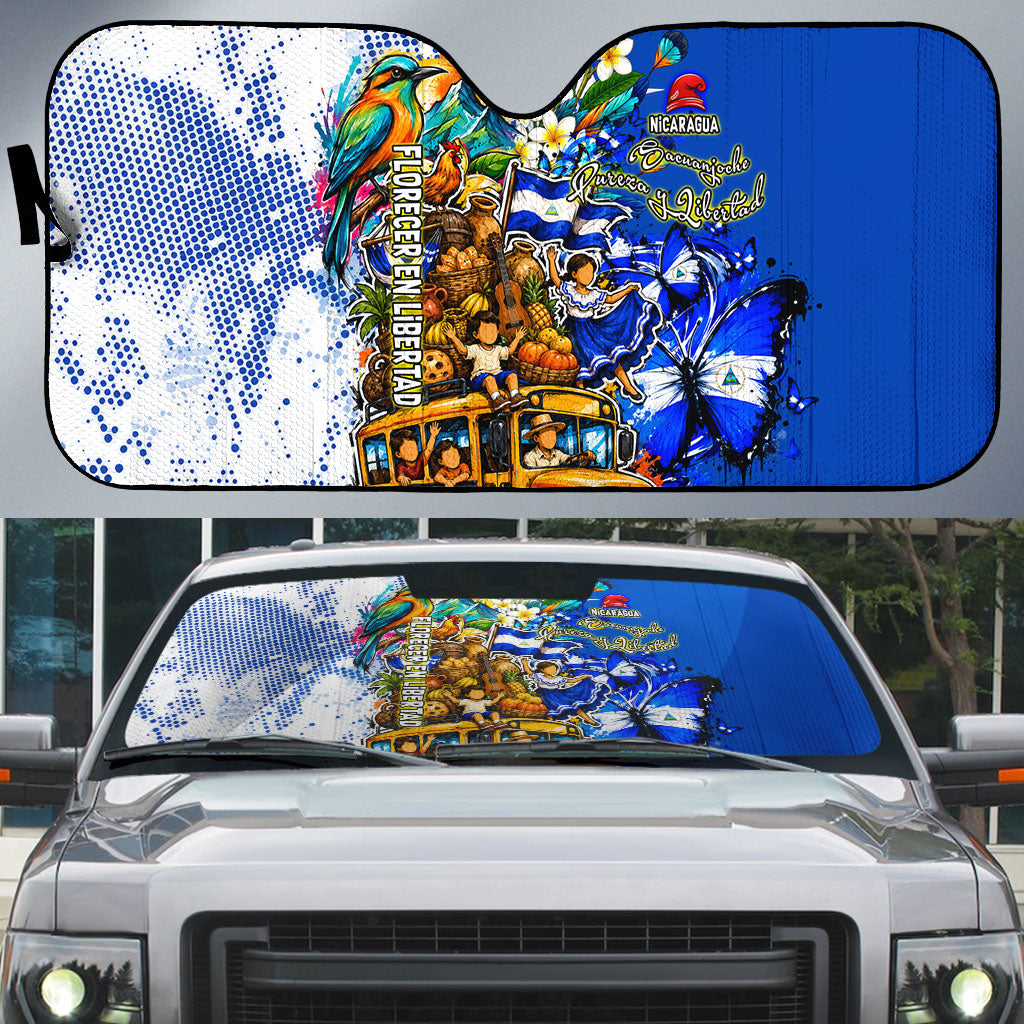 Nicaragua Independence Day Auto Sun Shade Blue Butterfly Sacred Sacuanjoche Cultural Floral Art