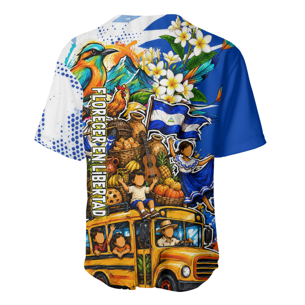 Nicaragua Independence Day Baseball Jersey Blue Butterfly Sacred Sacuanjoche Cultural Floral Art