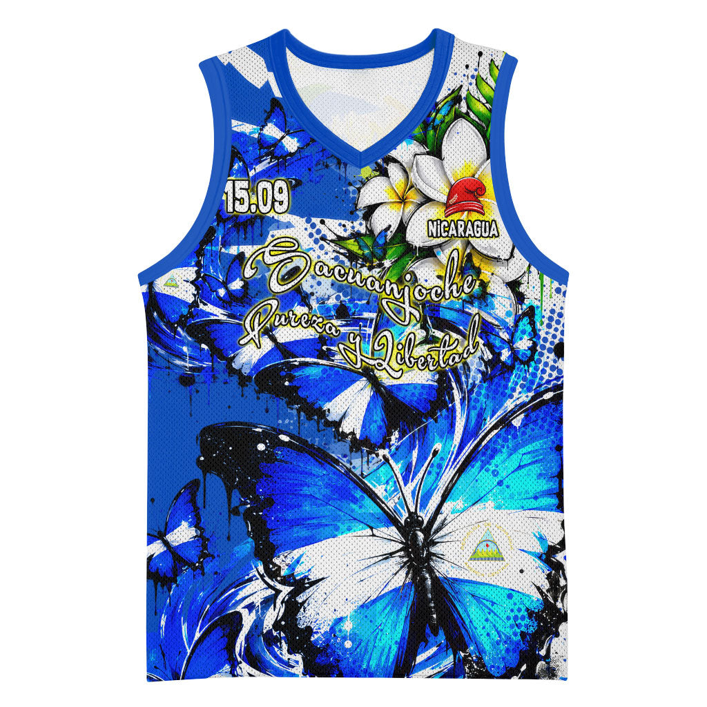 Nicaragua Independence Day Basketball Jersey Blue Butterfly Sacred Sacuanjoche Cultural Floral Art