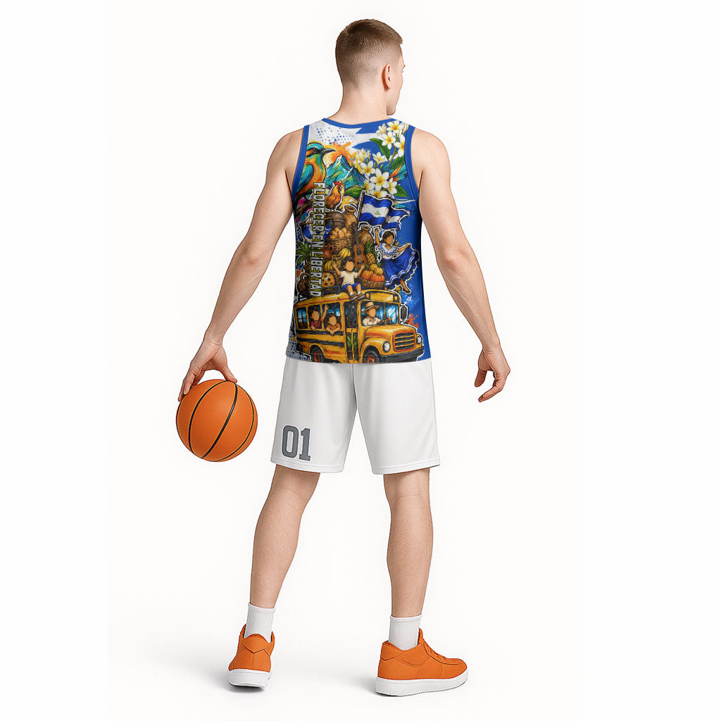 Nicaragua Independence Day Basketball Jersey Blue Butterfly Sacred Sacuanjoche Cultural Floral Art