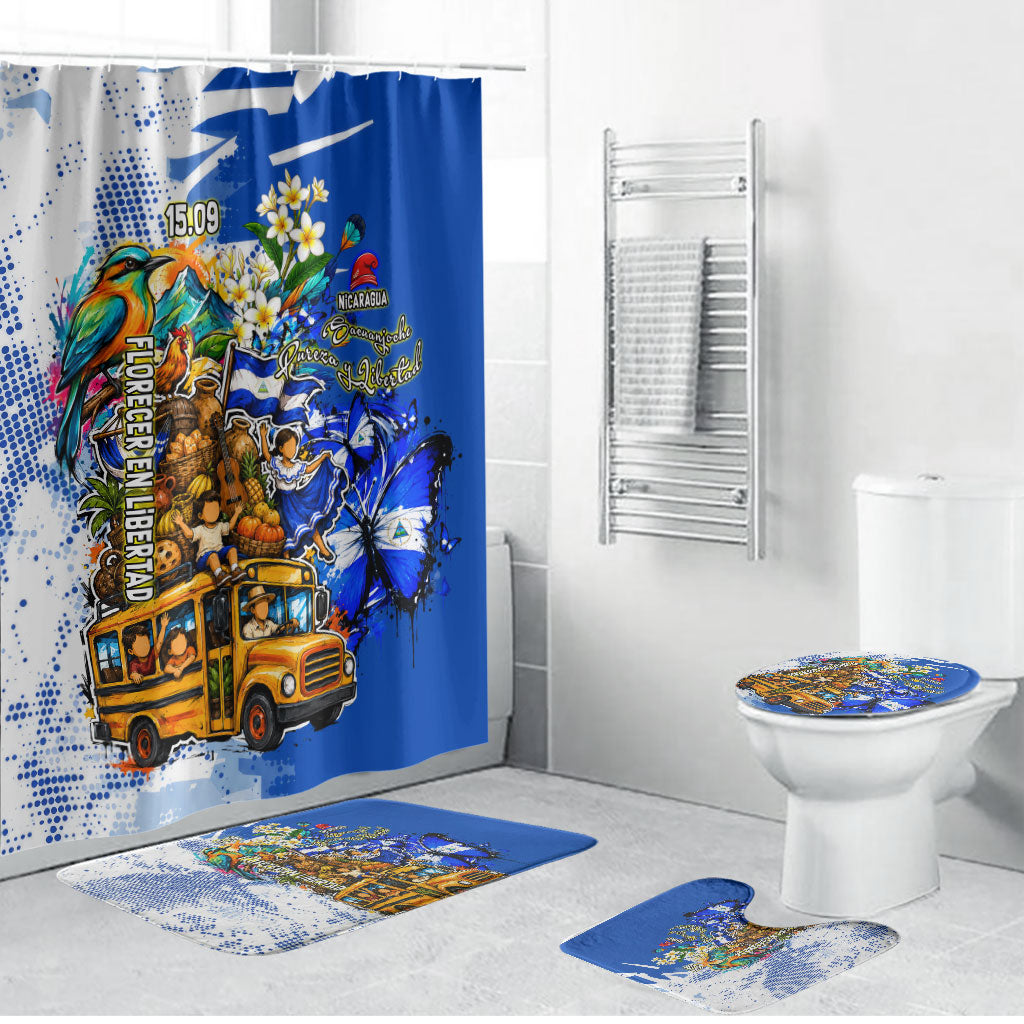 Nicaragua Independence Day Bathroom Set Blue Butterfly Sacred Sacuanjoche Cultural Floral Art