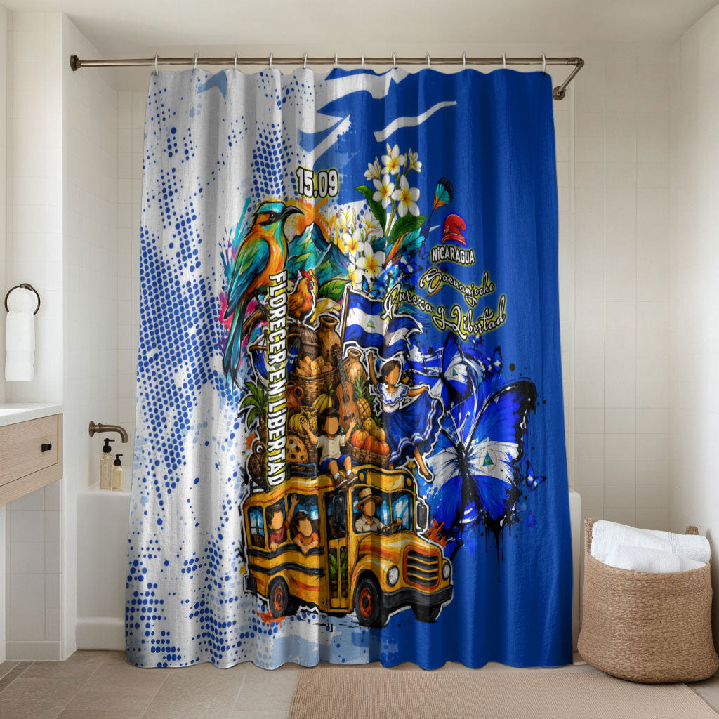 Nicaragua Independence Day Bathroom Set Blue Butterfly Sacred Sacuanjoche Cultural Floral Art