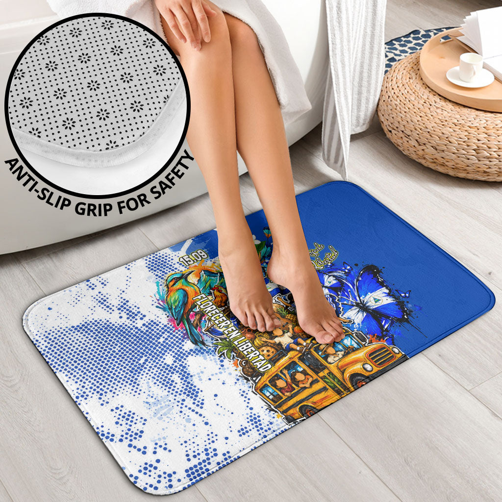 Nicaragua Independence Day Bathroom Set Blue Butterfly Sacred Sacuanjoche Cultural Floral Art