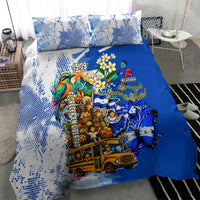 Nicaragua Independence Day Bedding Set Blue Butterfly Sacred Sacuanjoche Cultural Floral Art