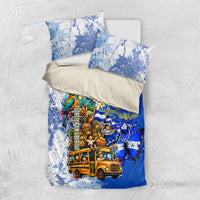Nicaragua Independence Day Bedding Set Blue Butterfly Sacred Sacuanjoche Cultural Floral Art