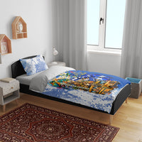 Nicaragua Independence Day Bedding Set Blue Butterfly Sacred Sacuanjoche Cultural Floral Art