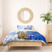 Nicaragua Independence Day Bedding Set Blue Butterfly Sacred Sacuanjoche Cultural Floral Art