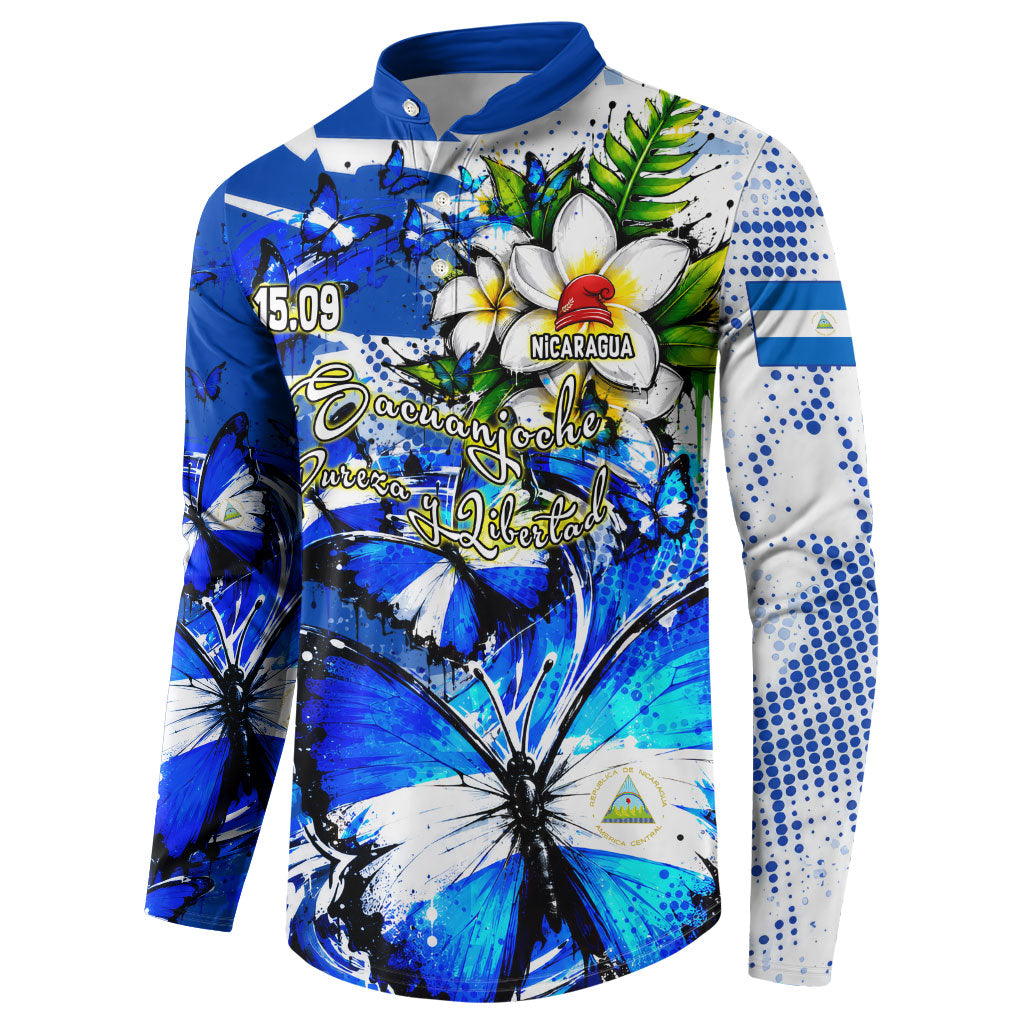 Nicaragua Independence Day Button Sweatshirt Blue Butterfly Sacred Sacuanjoche Cultural Floral Art
