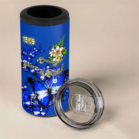 Nicaragua Independence Day 4 in 1 Can Cooler Tumbler Blue Butterfly Sacred Sacuanjoche Cultural Floral Art