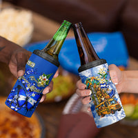 Nicaragua Independence Day 4 in 1 Can Cooler Tumbler Blue Butterfly Sacred Sacuanjoche Cultural Floral Art