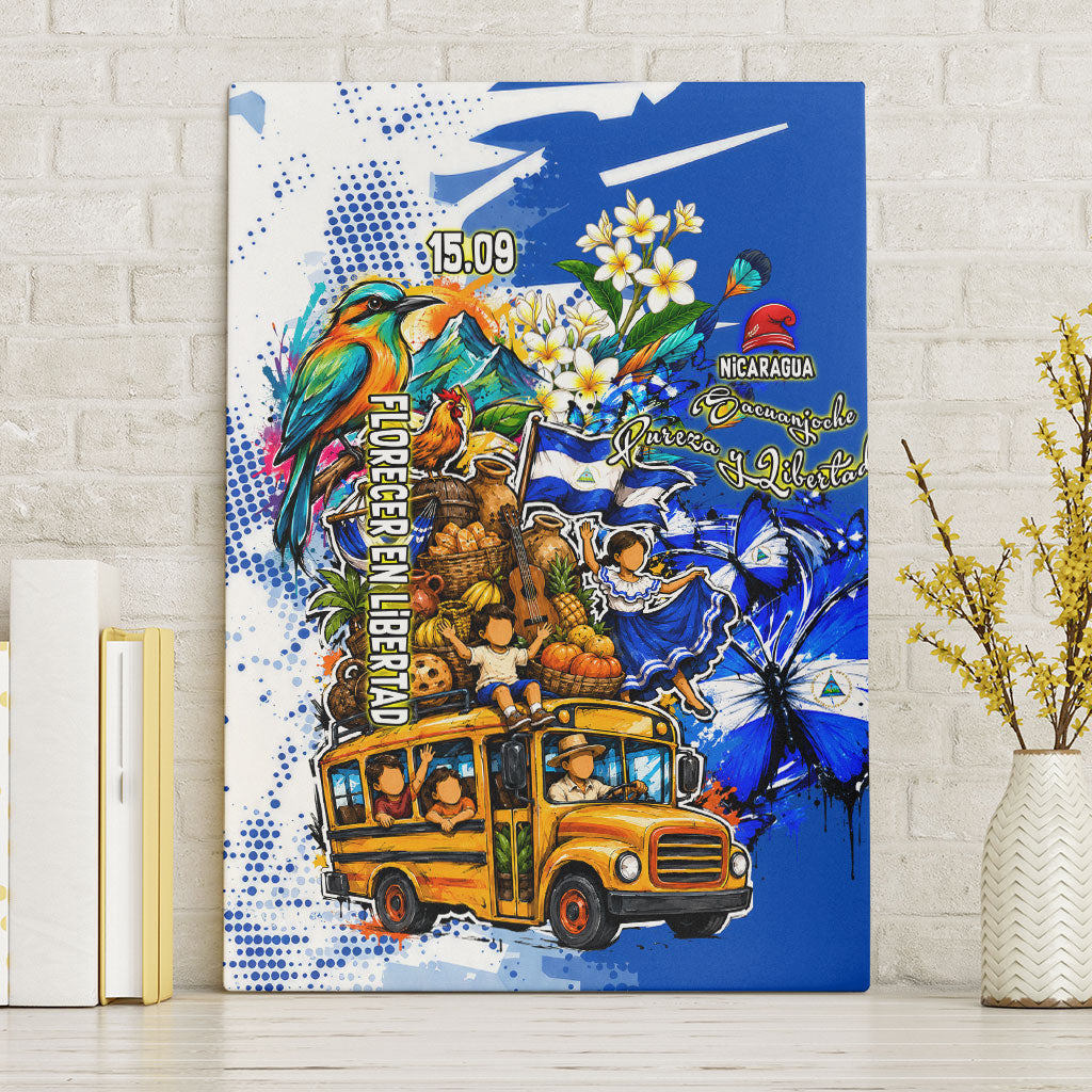 Nicaragua Independence Day Canvas Wall Art Blue Butterfly Sacred Sacuanjoche Cultural Floral Art