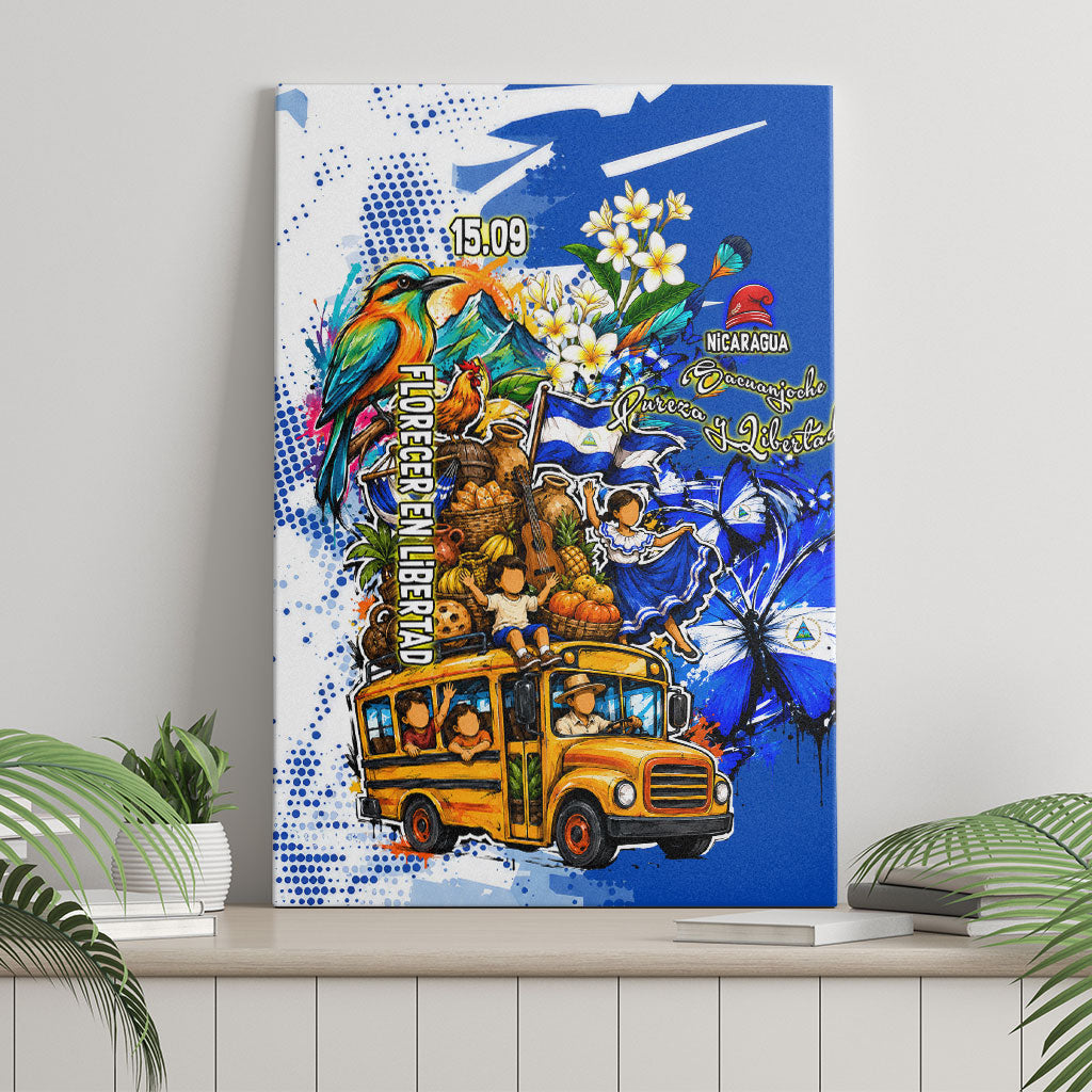 Nicaragua Independence Day Canvas Wall Art Blue Butterfly Sacred Sacuanjoche Cultural Floral Art