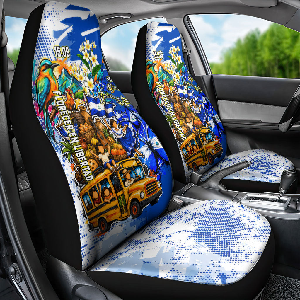 Nicaragua Independence Day Car Seat Cover Blue Butterfly Sacred Sacuanjoche Cultural Floral Art