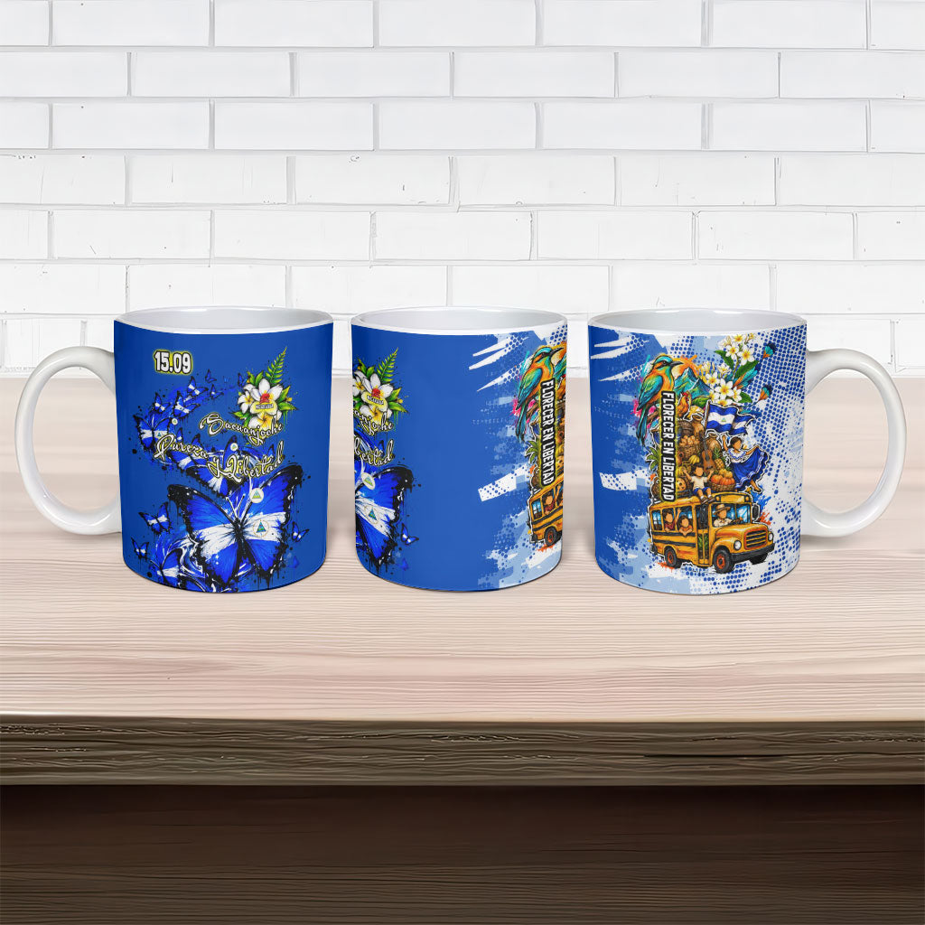 Nicaragua Independence Day Ceramic Mug Blue Butterfly Sacred Sacuanjoche Cultural Floral Art