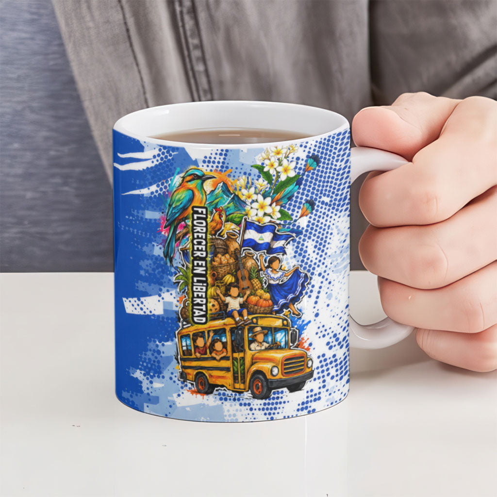 Nicaragua Independence Day Ceramic Mug Blue Butterfly Sacred Sacuanjoche Cultural Floral Art