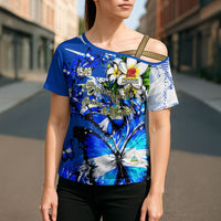 Nicaragua Independence Day Cross Shoulder Shirt Blue Butterfly Sacred Sacuanjoche Cultural Floral Art