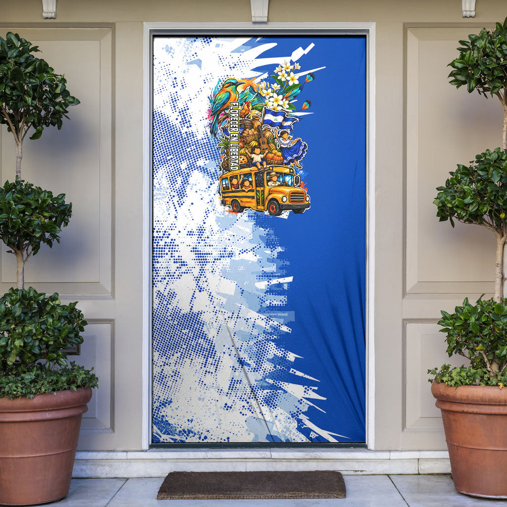 Nicaragua Independence Day Door Cover Blue Butterfly Sacred Sacuanjoche Cultural Floral Art