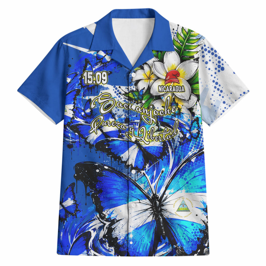 Nicaragua Independence Day Hawaiian Shirt Blue Butterfly Sacred Sacuanjoche Cultural Floral Art