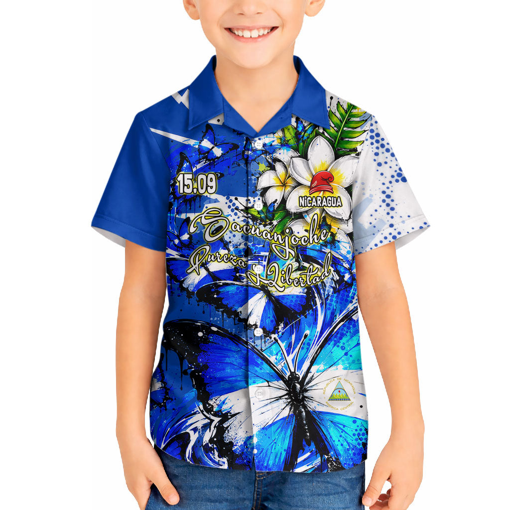 Nicaragua Independence Day Hawaiian Shirt Blue Butterfly Sacred Sacuanjoche Cultural Floral Art