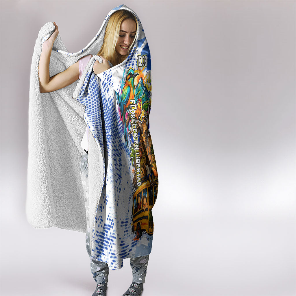 Nicaragua Independence Day Hooded Blanket Blue Butterfly Sacred Sacuanjoche Cultural Floral Art
