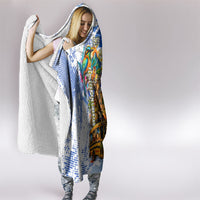 Nicaragua Independence Day Hooded Blanket Blue Butterfly Sacred Sacuanjoche Cultural Floral Art