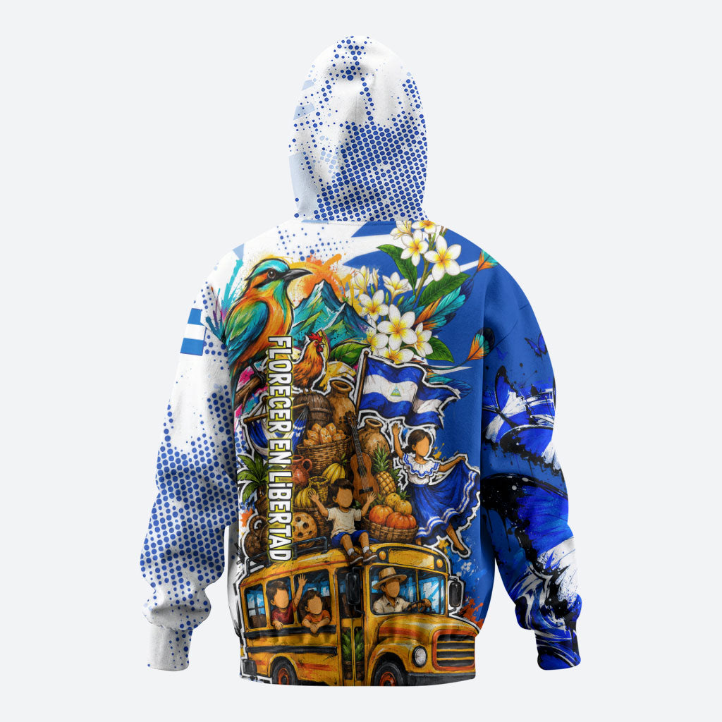 Nicaragua Independence Day Hoodie Blue Butterfly Sacred Sacuanjoche Cultural Floral Art