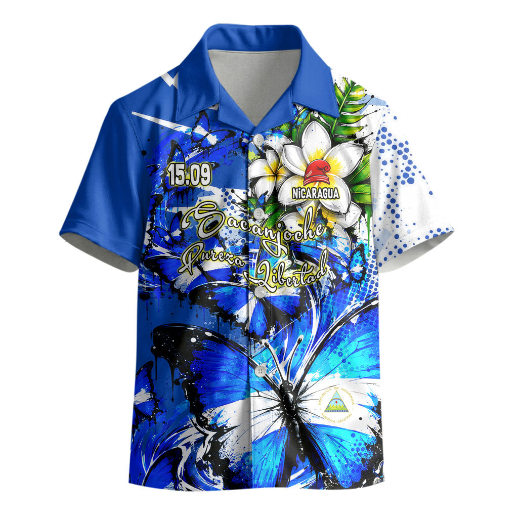 Nicaragua Independence Day Kid Hawaiian Shirt Blue Butterfly Sacred Sacuanjoche Cultural Floral Art