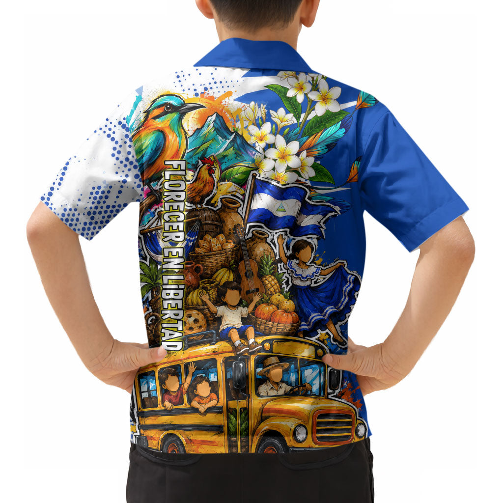 Nicaragua Independence Day Kid Hawaiian Shirt Blue Butterfly Sacred Sacuanjoche Cultural Floral Art