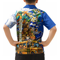 Nicaragua Independence Day Kid Hawaiian Shirt Blue Butterfly Sacred Sacuanjoche Cultural Floral Art