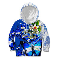 Nicaragua Independence Day Kid Hoodie Blue Butterfly Sacred Sacuanjoche Cultural Floral Art