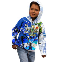 Nicaragua Independence Day Kid Hoodie Blue Butterfly Sacred Sacuanjoche Cultural Floral Art