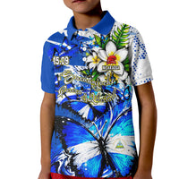 Nicaragua Independence Day Kid Polo Shirt Blue Butterfly Sacred Sacuanjoche Cultural Floral Art