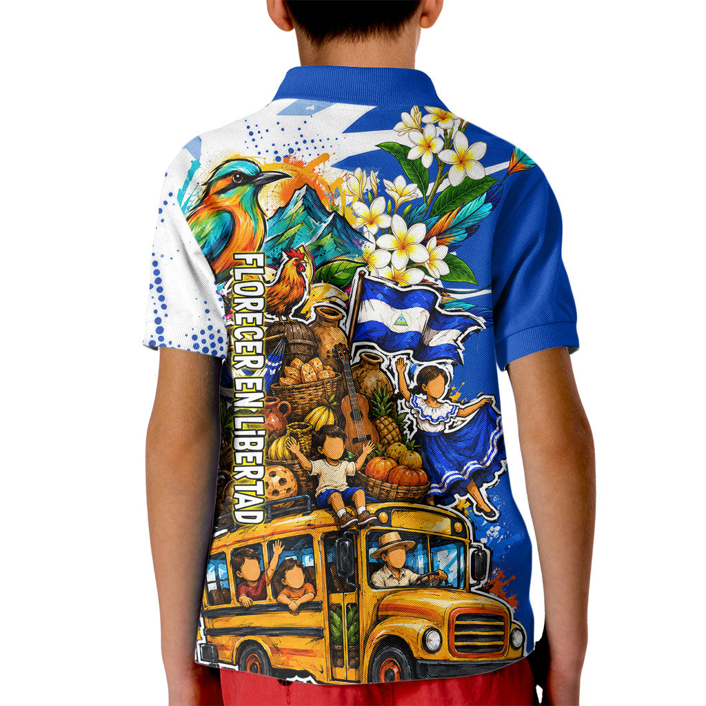 Nicaragua Independence Day Kid Polo Shirt Blue Butterfly Sacred Sacuanjoche Cultural Floral Art