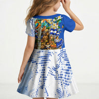 Nicaragua Independence Day Kid Short Sleeve Dress Blue Butterfly Sacred Sacuanjoche Cultural Floral Art