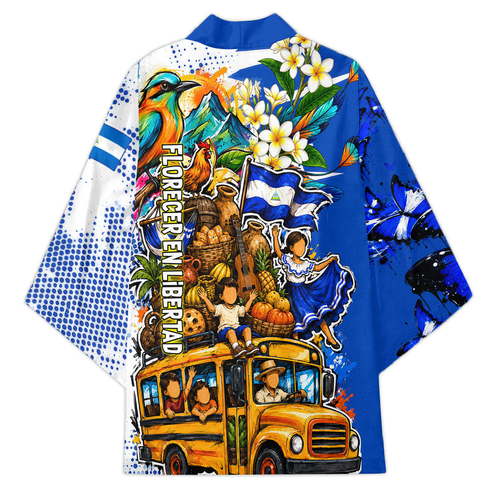 Nicaragua Independence Day Kimono Blue Butterfly Sacred Sacuanjoche Cultural Floral Art