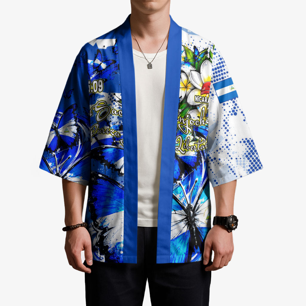 Nicaragua Independence Day Kimono Blue Butterfly Sacred Sacuanjoche Cultural Floral Art