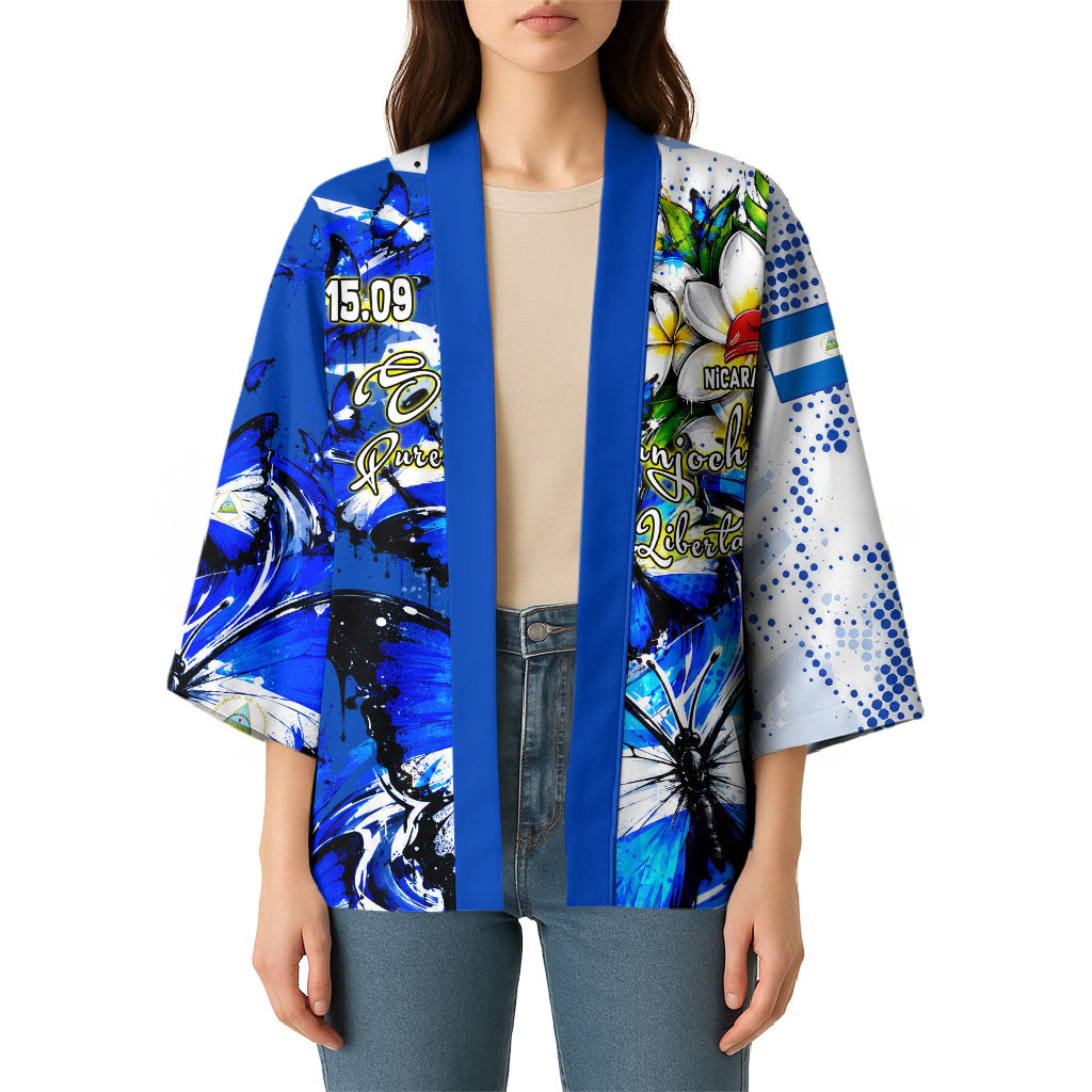 Nicaragua Independence Day Kimono Blue Butterfly Sacred Sacuanjoche Cultural Floral Art