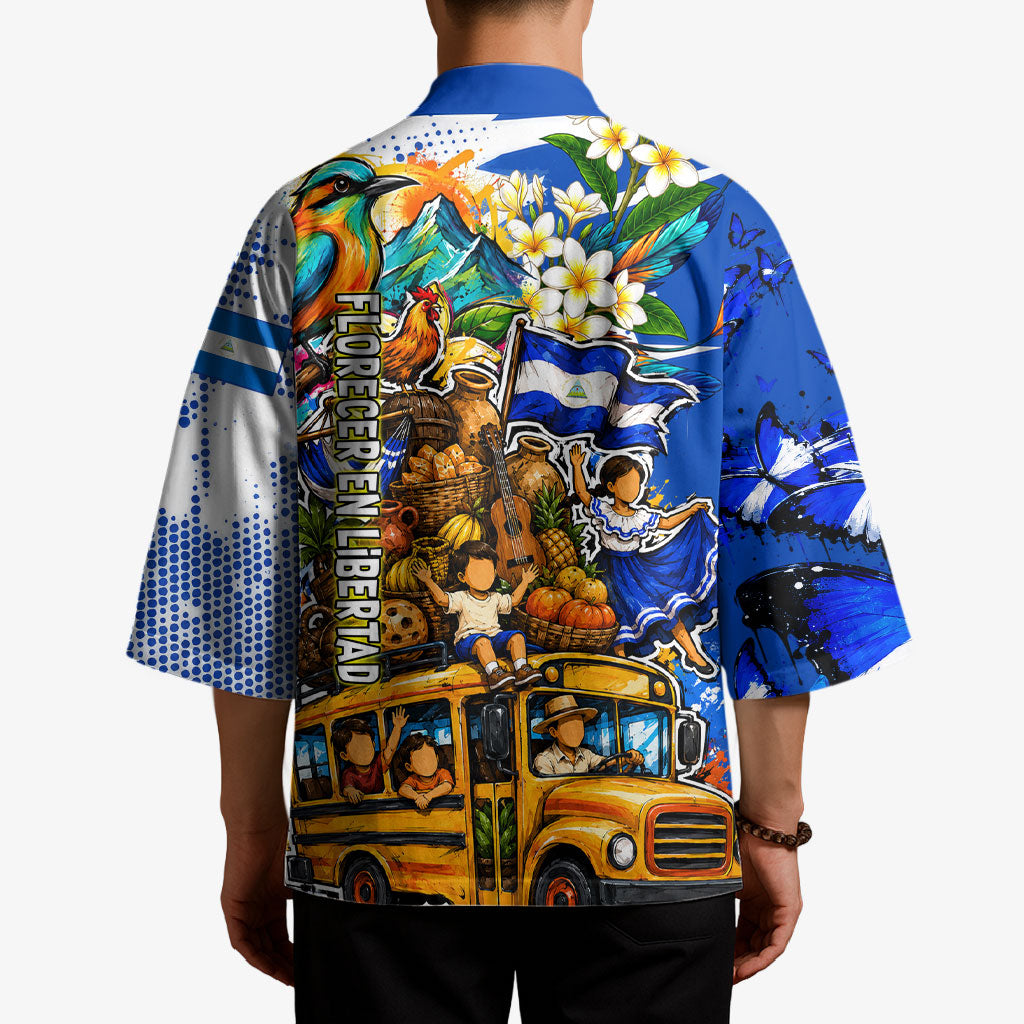 Nicaragua Independence Day Kimono Blue Butterfly Sacred Sacuanjoche Cultural Floral Art