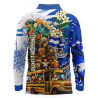 Nicaragua Independence Day Long Sleeve Polo Shirt Blue Butterfly Sacred Sacuanjoche Cultural Floral Art