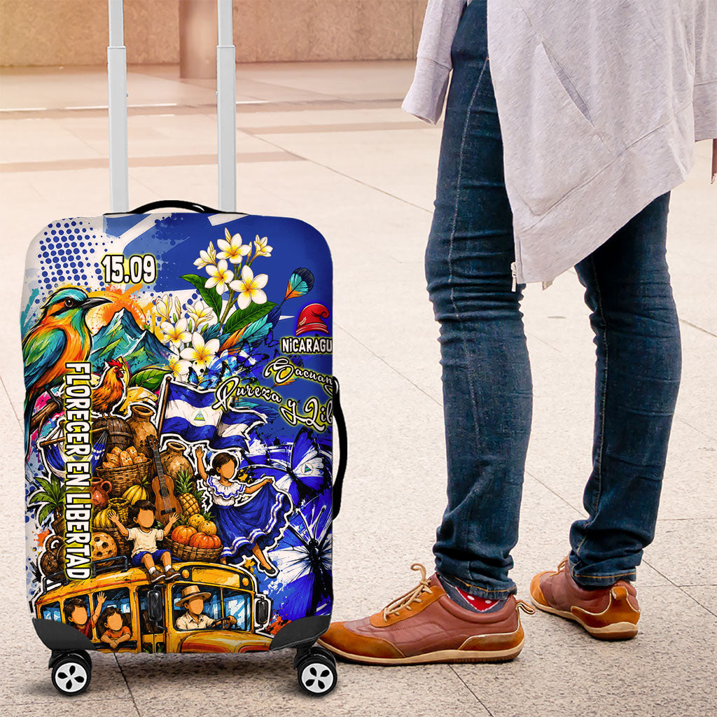 Nicaragua Independence Day Luggage Cover Blue Butterfly Sacred Sacuanjoche Cultural Floral Art