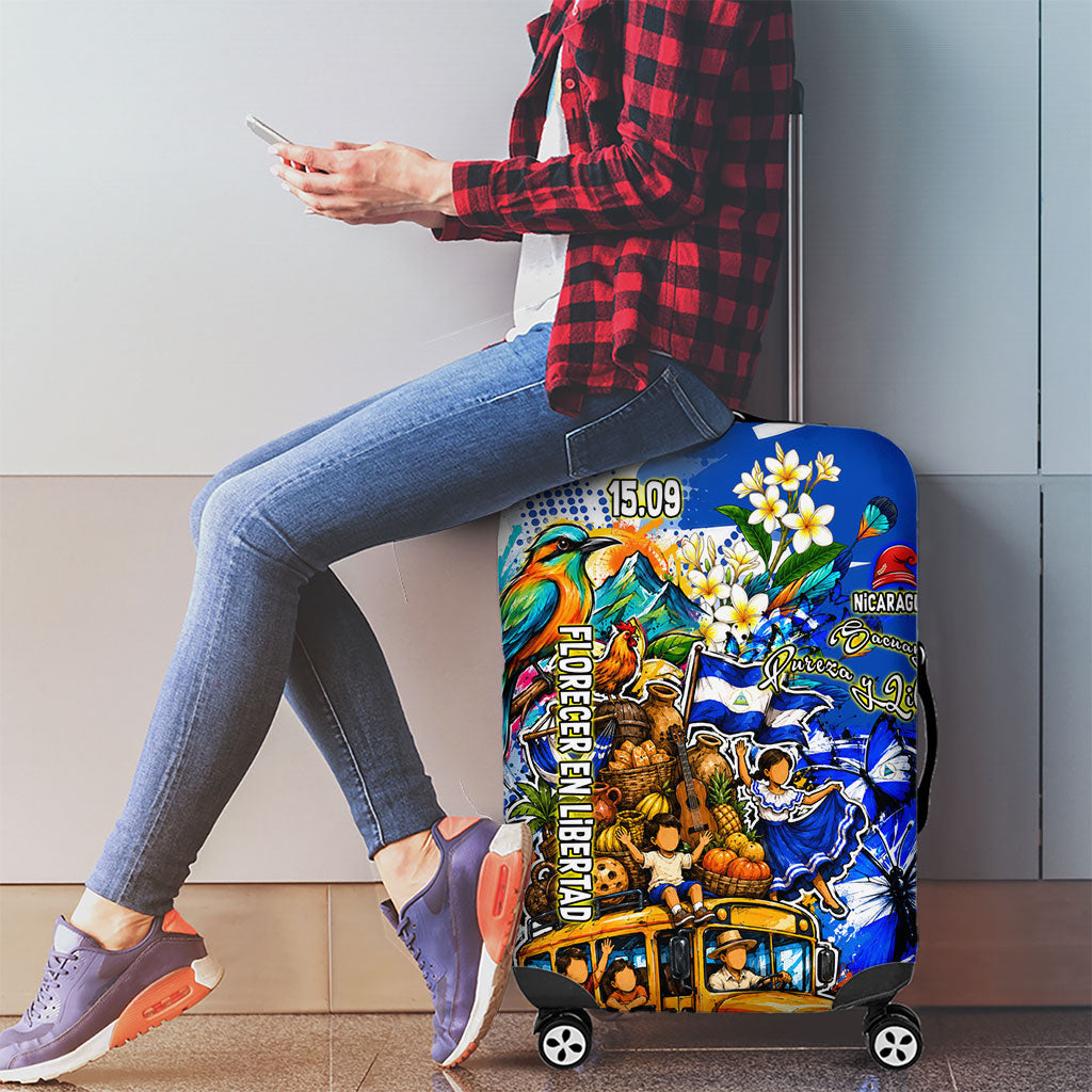 Nicaragua Independence Day Luggage Cover Blue Butterfly Sacred Sacuanjoche Cultural Floral Art