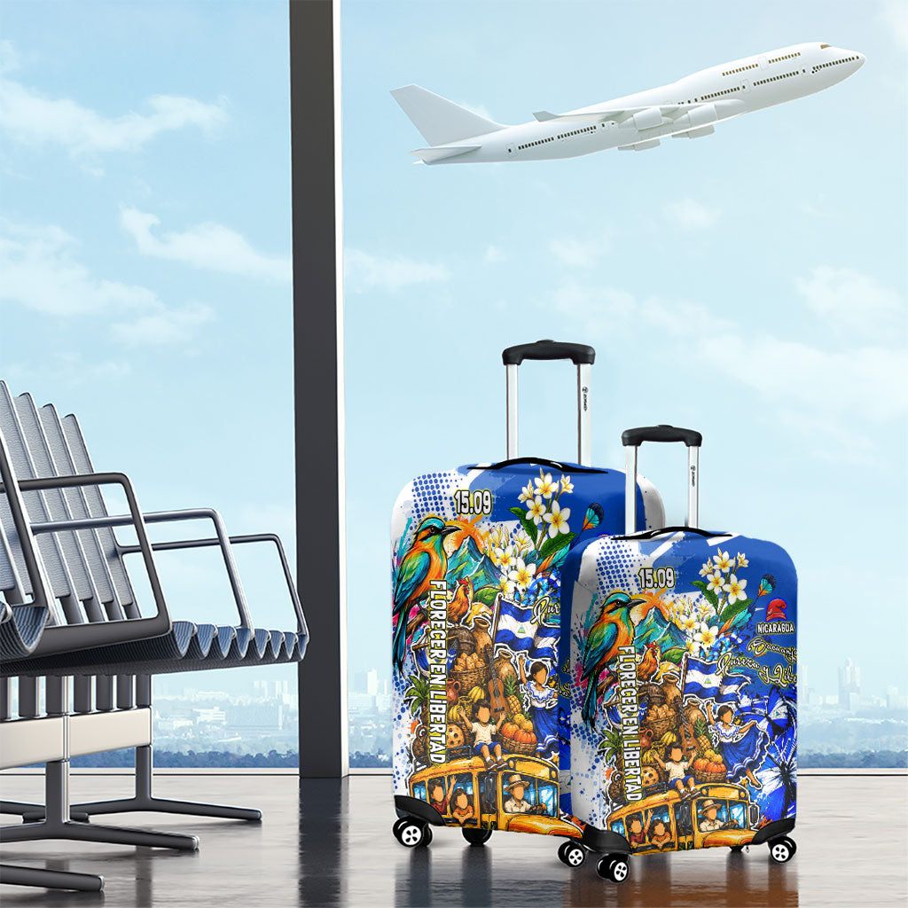 Nicaragua Independence Day Luggage Cover Blue Butterfly Sacred Sacuanjoche Cultural Floral Art