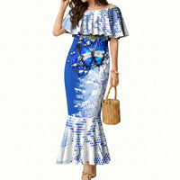 Nicaragua Independence Day Mermaid Dress Blue Butterfly Sacred Sacuanjoche Cultural Floral Art