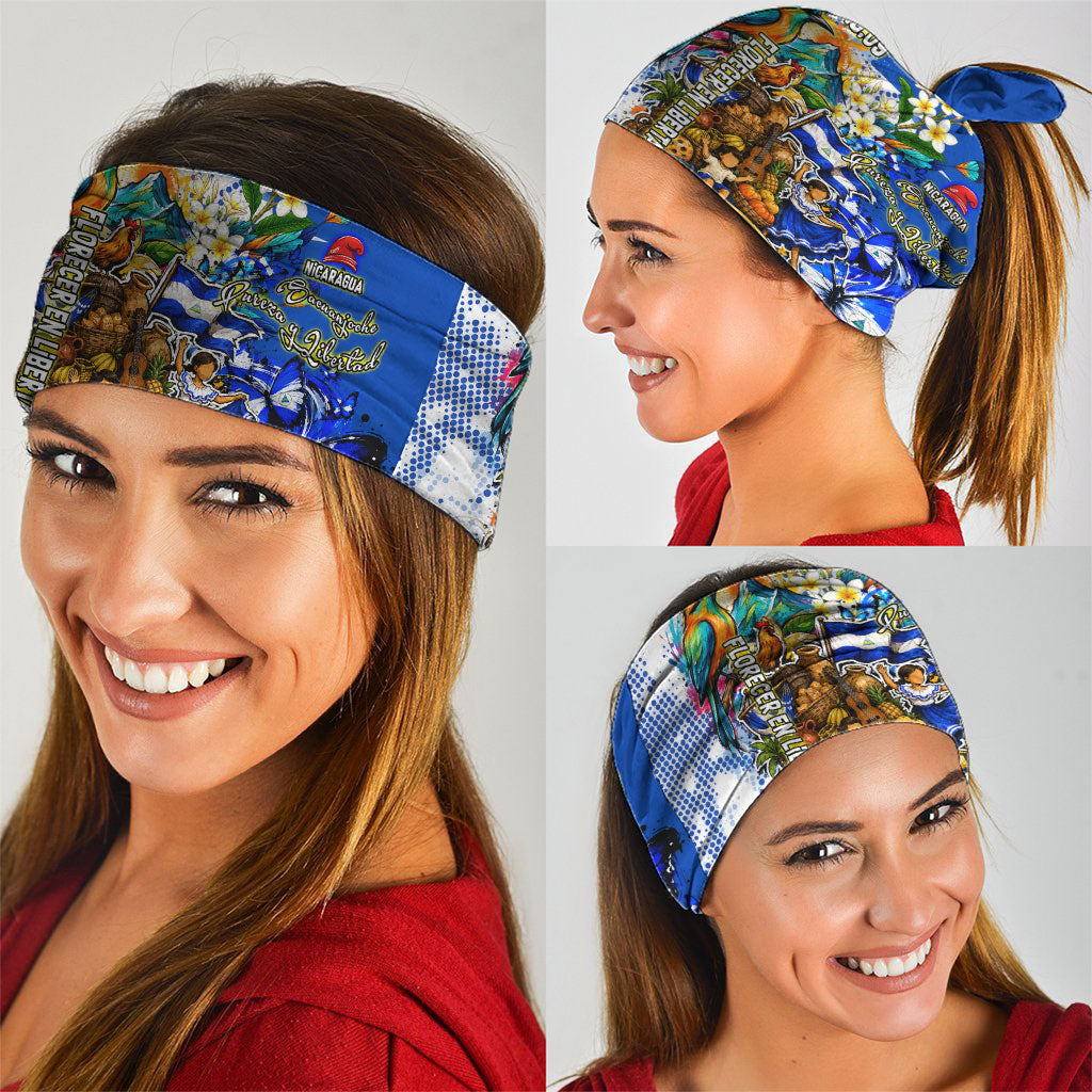 Nicaragua Independence Day Neck Gaiter Blue Butterfly Sacred Sacuanjoche Cultural Floral Art