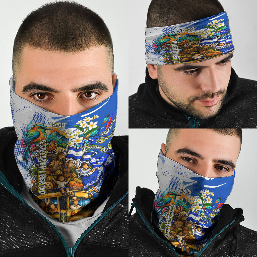 Nicaragua Independence Day Neck Gaiter Blue Butterfly Sacred Sacuanjoche Cultural Floral Art