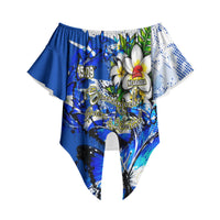 Nicaragua Independence Day Off Shoulder Wrap Waist Top Blue Butterfly Sacred Sacuanjoche Cultural Floral Art