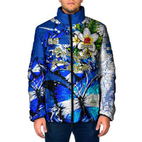 Nicaragua Independence Day Padded Jacket Blue Butterfly Sacred Sacuanjoche Cultural Floral Art