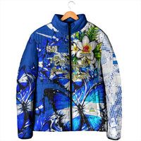 Nicaragua Independence Day Padded Jacket Blue Butterfly Sacred Sacuanjoche Cultural Floral Art